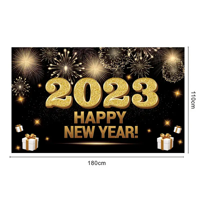 wholesale party supplies 2023 Happy New Year Ball Background Banner Decorative background cloth on the party wall