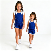 Tenue de cheerleaders pour filles, ensemble deux pièces respirant en fibre de bambou naturelle, haut sans manches personnalisable avec bretelles à nœuds et bordure contrastante