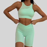 Vêtements de sport actifs de haute qualité pour femmes Gym Fitness Yoga Shorts Ensembles Logo personnalisé Mesh Splicing Design Femmes Yoga Set
