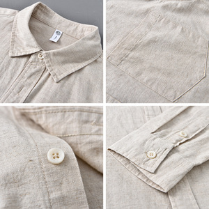 <span class=keywords><strong>Camicia</strong></span> da <span class=keywords><strong>Uomo</strong></span> a Maniche Lunghe Business Casual in Cotone e <span class=keywords><strong>Lino</strong></span> di Flanella con Design Artistico per Primavera Estate - Product Image 3