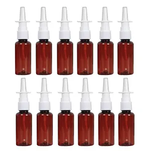 30ml/1oz Amber Round Empty Plastic Nasal Spray Bottle with Fine Mist Sprayers Pump Cleanser Container for Saline Applications