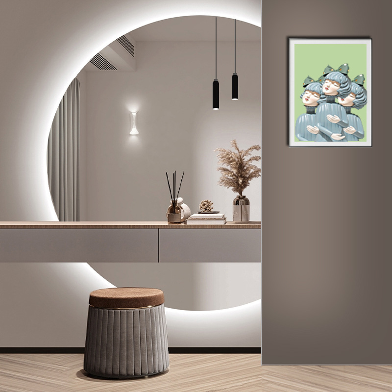 Bande lumineuse LED haute luminosité Demi-lune Miroir mural rond Miroirs de bain modernes argentés personnalisés Miroir de salle de bain intelligent LED