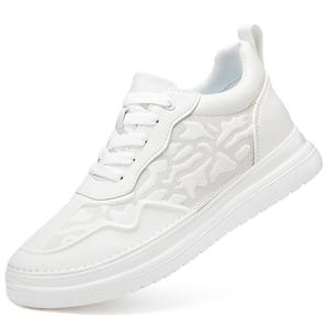 Nouvelles Chaussures de Sport Blanches pour Hommes, Mode Automne, Décontractées, en Cuir de Vachette Gaufré à Motifs, Semelle Épaisse Rehaussante de 8 cm, avec Doublure en Maille - Product Image 6