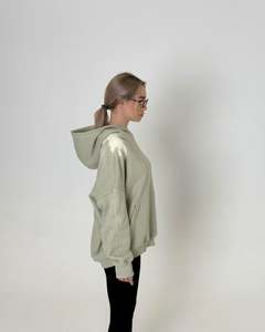 Sage <b>Green</b> <b>Womens</b> Printed Knitted Hoodie Minimalist <b>Fleece</b> Loose Fit Long Sleeve Casual Pullover Sweatshirt Autumn Winter OEM - Product Image 4