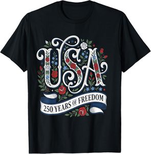 Camiseta de punto unisex con estampado gráfico del logotipo de los 250 años de EE. UU., cuello redondo, 100% algodón, transpirable, suave y cómoda - Product Image 1