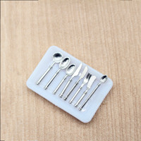 Accessoires pour maison de poupée, 8 pièces/ensemble, mini couteaux, fourchettes, cuillères, vaisselle occidentale, jouets miniatures, nourriture miniature, modèle de scène de restaurant