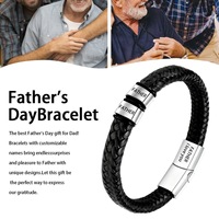 Bracelet en cuir tressé avec perles en acier inoxydable personnalisées, fermoir magnétique gravé, cadeau, bracelet commémoratif familial multi-noms