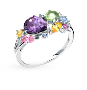 Merryshine 925 sterling silver filigree multi rainbow color gemstone cubic zirconia ring