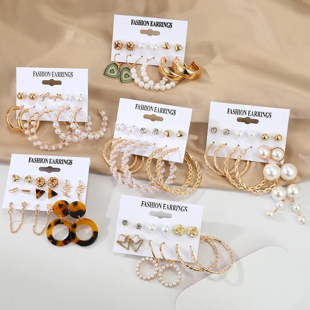 KISSWIFE Fashion Resin Enamel Heart Pearl Dangle Earrings Flower Butterfly Stud Ear Hoop Earring Set Jewelry