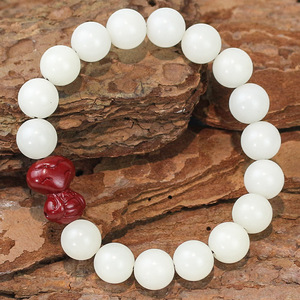 Pulsera de semillas de Bodhi de jade blanco, diseño de serpiente doble de 18mm, tallado de cinabrio, año de la serpiente, estilo chino, regalo de joyería unisex - Product Image 4