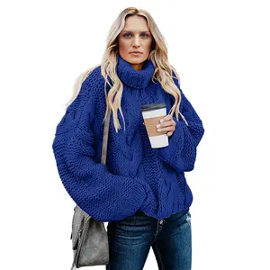 New Women's Designer Pullover Knitted Winter Sweater Turtle Neck Style Ladies' Top for Cold Weather