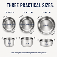 Casserole en acier inoxydable non revêtu de 2,5 mm d'épaisseur, 24 cm, marmite à soupe robuste, fabrication directe d'usine, OEM