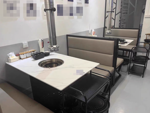 <span class=keywords><strong>Table</strong></span> de restaurant en granit et marbre <span class=keywords><strong>avec</strong></span> plaque de cuisson intégrée, <span class=keywords><strong>table</strong></span> de barbecue coréen sans fumée à gaz commercial et chaises - Product Image 3