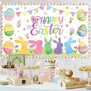 Fondo Fotográfico de Feliz Pascua, Decoraciones para Fiestas de Primavera, Telón de Fondo con Conejito Adorable, <span class=keywords><strong>Huevos</strong></span> Coloridos, Pancarta Floral para Fiestas - Product Image 4