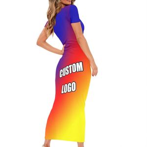 Vestido de manga corta personalizado de longitud delgada para mujer Vestidos largos con estampado de logotipo gráfico Mujeres <span class=keywords><strong>Maxi</strong></span> Casual Damas Productos al por mayor - Product Image 2