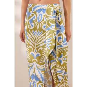 Jupe midi élégante imprimée à fente pour femme, taille régulière, en mousseline de viscose et polyester, motif bleu doux, jupe tendance - Product Image 2