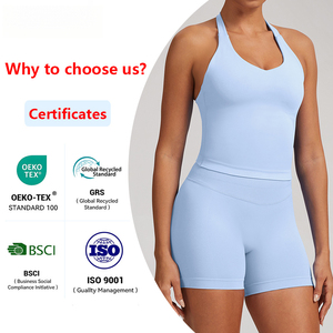 Hot Selling Women's Eco-Friendly Four-Way Stretch Solid Breathable Sportswear High Support Seamless Ribbed Yoga <b>Halter</b> Tank <b>Top</b> - Product Image 2