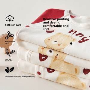 Sweat-shirt à boutons sur les épaules pour bébé, pull en coton avec motif d'ours de dessin animé, haut à col rond pour tout-petits, vêtements décontractés pour enfants - Product Image 4