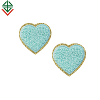 Patchs en chenille patchs de broderie à coudre personnalisés en forme de coeur chenille à paillettes avec bordure en paillettes dorées