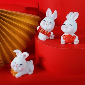 Figurine de lapin porte-bonheur en résine, ornement paysager miniature, accessoires décoratifs pour table intérieure et extérieure - Product Image 2