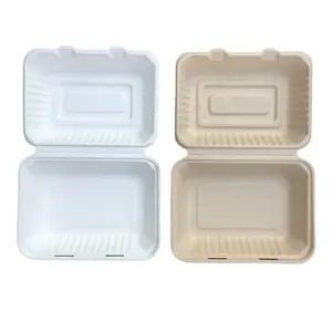 Biodegradable takeaway take away hamburger burger bento meal fast food packing pulp sugarcane bagasse lunch paper box