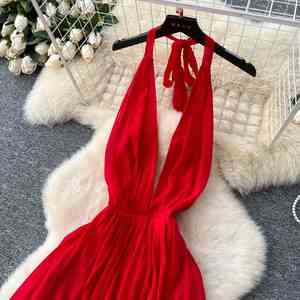 Summer Sustainable Breathable Woven Roman V-Neck Slim Casual Midi Dress for Women Empire Backless Lace <b>Spaghetti</b> <b>Strap</b> - Product Image 3