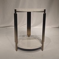 Mesa Auxiliar Redonda de Dos Niveles con Tapa de Mármol Blanco y Estructura de Acero Inoxidable Dorado