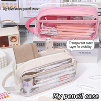 Étui à crayons transparent personnalisé de haute qualité en PVC imperméable avec fermeture éclair, design mignon pour les fournitures scolaires et de bureau des filles