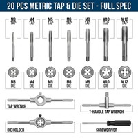 Jeu de 20 tarauds et filières métriques et impériales M3-M12 en acier Gcr15, kit d'outils de filetage manuel, logo personnalisé