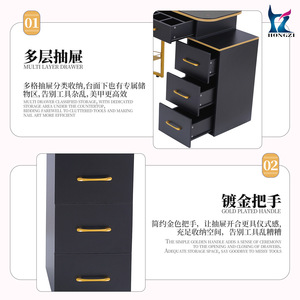 Mesa de Manicura HONGZI Negra con Separador Dorado y Cajones de Almacenamiento - Product Image 2