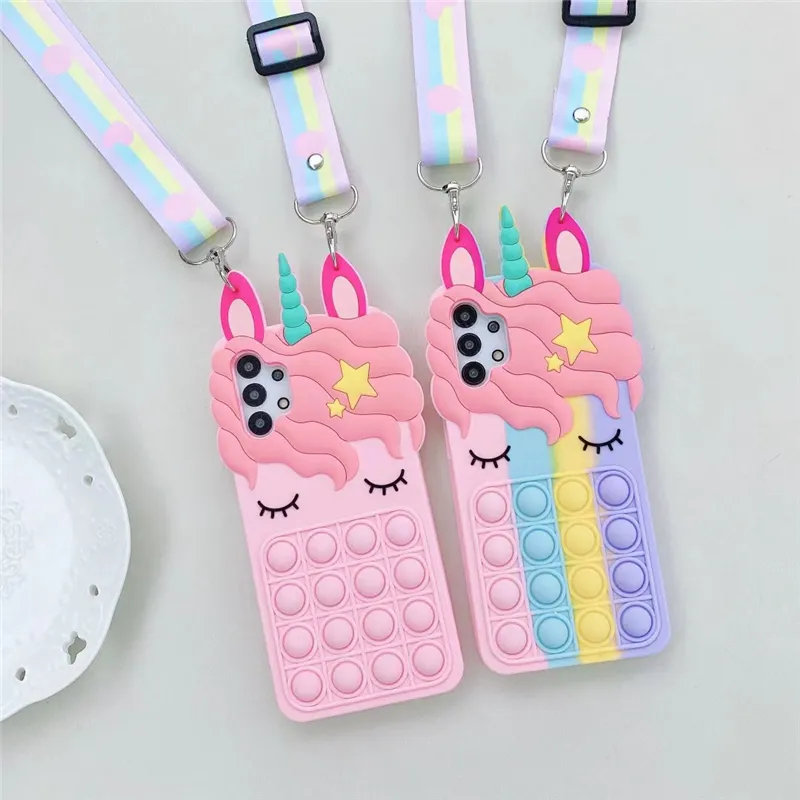 Silicone Cute Animal Unicorn Phone Case Bubble Fidget Toys Cell Phone Case For Samsung Galaxy S22 Ultra Case S21 S20 FE