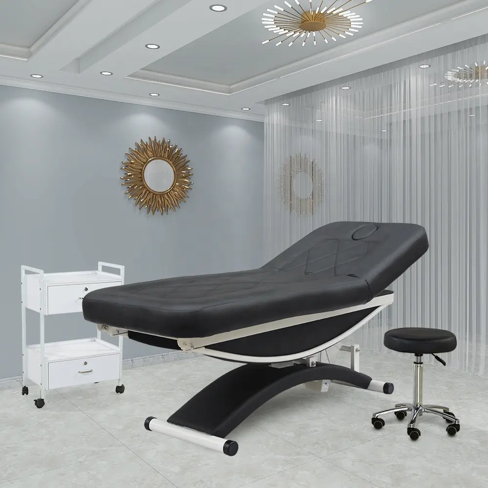 Modern lüks çok fonksiyonlu güzellik salonu Spa 3 elektrik motorları siyah tedavisi yüz kirpik kozmetik kanepe yatak masaj masası