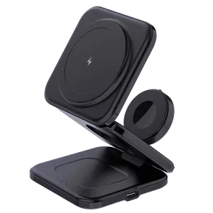 New Design Foldable Charging Station For iphone 15 Pro Max 3 in1 Wireless Charger Smart Watch Stand Strong Magnetic Multi Angle