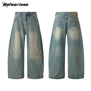 कस्टम विंटेज बैगी जींस पुरुषों के निर्माता उच्च गुणवत्ता धोने नीले ढीले बूटकट वाइड-लेग डेनिम पैंट - Product Image 1