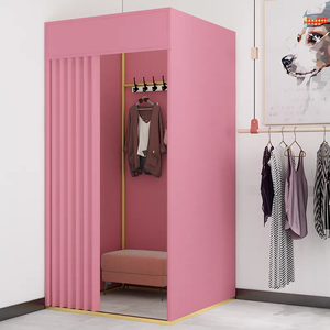 תאי הלבשה מודרניים יוקרתיים בהתאמה אישית, עצמאיים, ממתכת, לחנויות בגדים, עם וילונות ותצוגות עכשוויות. - Product Image 3