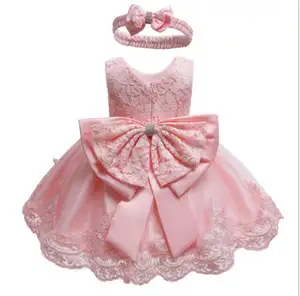 Robe de princesse pour bébé fille, vêtements de fête de baptême et d'anniversaire, motif floral avec gros nœud