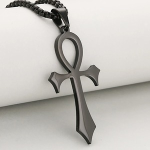 Petit collier pendentif croix Ankh égyptienne ancienne en acier inoxydable, style rétro, argent, or, noir, amulette porte-bonheur de prière catholique, bijou - Product Image 6