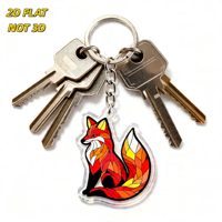 Porte-clés en acrylique motif renard en vitrail, design géométrique vibrant rouge et orange avec poitrine blanche, breloque transparente durable pour clés et sacs