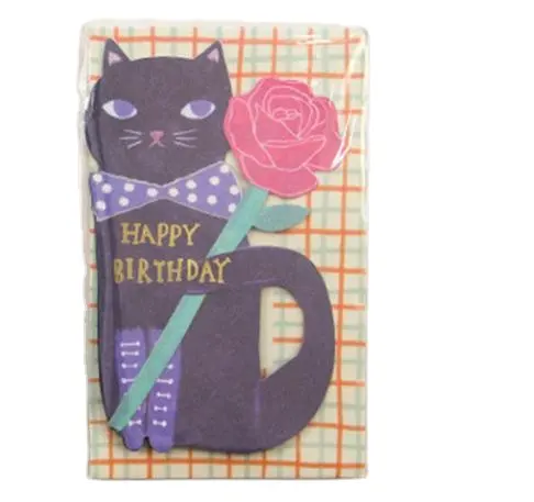 Cartes de vœux créatives avec chat et fleurs, 1 pièce, cartes de message, avec enveloppe, cadeau d'anniversaire pour enfants