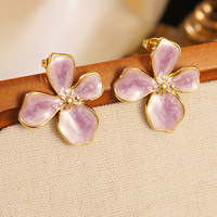 Joyería de acero inoxidable, pendientes de tuerca esmaltados con gota de esmalte de flor de cerezo, pendientes de flores de moda, joyería que no se desvanece para mujer