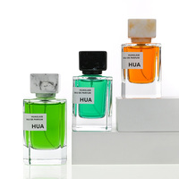 Flacon de parfum en verre transparent de conception classique, élégant, rectangulaire, avec base épaisse, 50 ml, 100 ml, flacon de parfum carré avec couvercle en résine