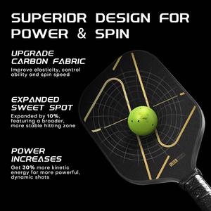 Raquette de pickleball portable en fibre de carbone à noyau en nid d'abeille de haute qualité, sans bordure, approuvée par l'USAPA - Product Image 6