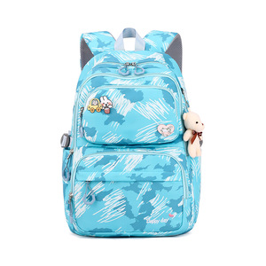 Cute Blue Camouflage Student <b>Backpack</b> For Girls With Multiple Pockets And Teddy Bear Charm Fashion Day <b>Backpack</b> 15 Inches - Product Image 3
