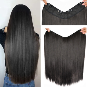 Parrucca Sintetica Nera a U con Clip, Lunga e Liscia, con Highlights, per Donne e Ragazze - Effetto V-Shape - Product Image 1