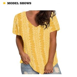 Polynesian Tribal Print <span class=keywords><strong>Shirts</strong></span> für Frauen Tapa Blumenmuster V-Ausschnitt T-Shirt Frauen Sommer Kurzarm Frauen Blusen - Product Image 2