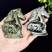 Figurine de cheval en obsidienne naturelle dorée et argentée, sculptée dans le cristal, pour la décoration intérieure et la collection (vente en gros)