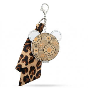 Bear Shape <b>Compact</b> <b>Mirror</b> With PU Leather Ribbon Double Sided HD Makeup <b>Mirror</b> Portable Pocket Grey - Product Image 3