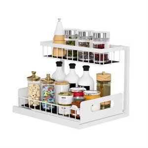 Organisateur de <span class=keywords><strong>cuisine</strong></span> étagère d'évier empilable à 2 niveaux sous l'évier organisateur d'armoire supports de rangement en métal et étagères Double Rectangle Spice - Product Image 6