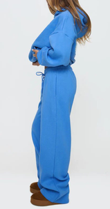 Ensemble survêtement streetwear coupe oversize pour homme, grande taille, hiver, avec sweat à capuche zippé et pantalon, en molleton épais 100% coton, coupe-vent, couleur unie, OEM - Product Image 3