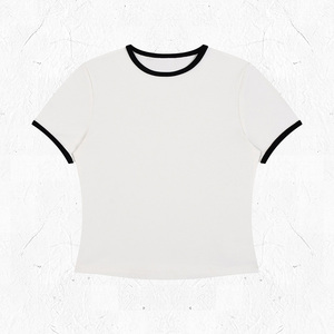 Camisetas Ajustadas Spicy Girl con Cuello Redondo, 92.2% Algodón, 7.8% Elastano, 260GSM, Bloques de Color, Camisetas con Ribete en Contraste para Mujer - Product Image 3
